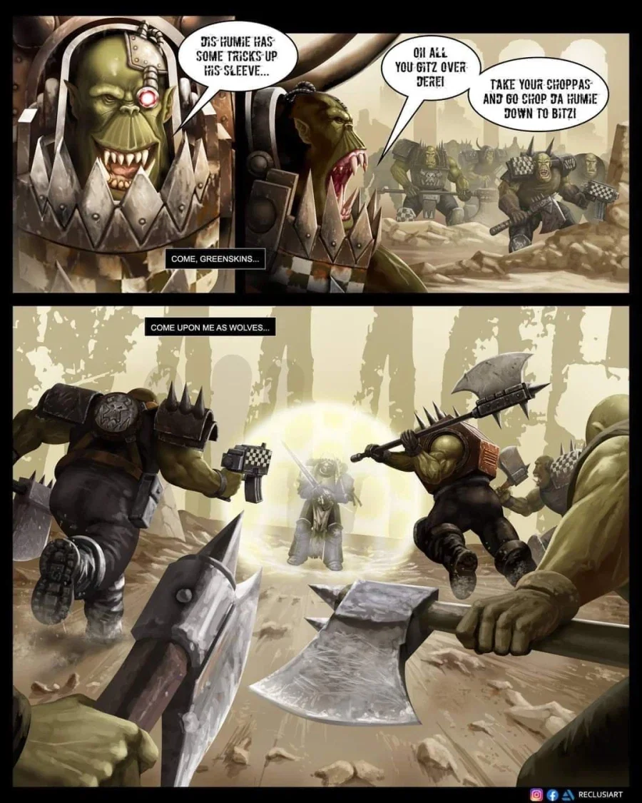 워해머 오크와 동귀어진 하는 스페이스 마린 만화.comic_5.webp