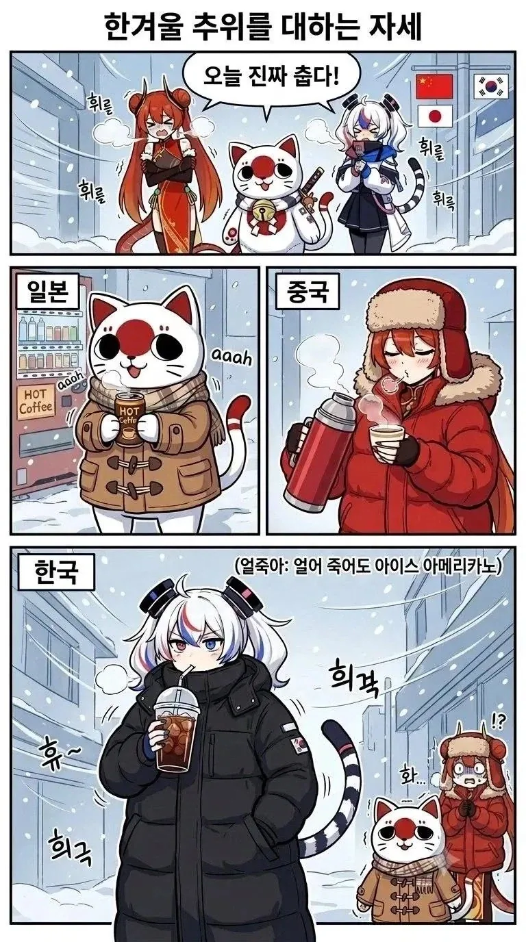 한중일이 한겨울 추위를 대하는 자세.Manhwa_1.webp