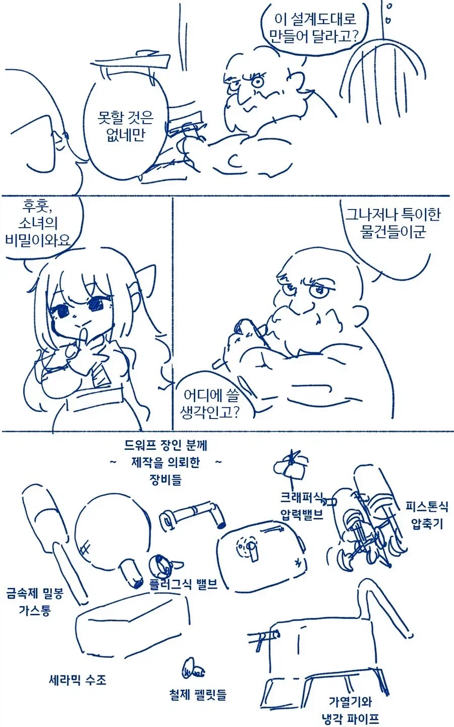드워프에게 용도를 알 수 없을는 물건을 만들어달라는 영애 만와.manhwa_1.webp