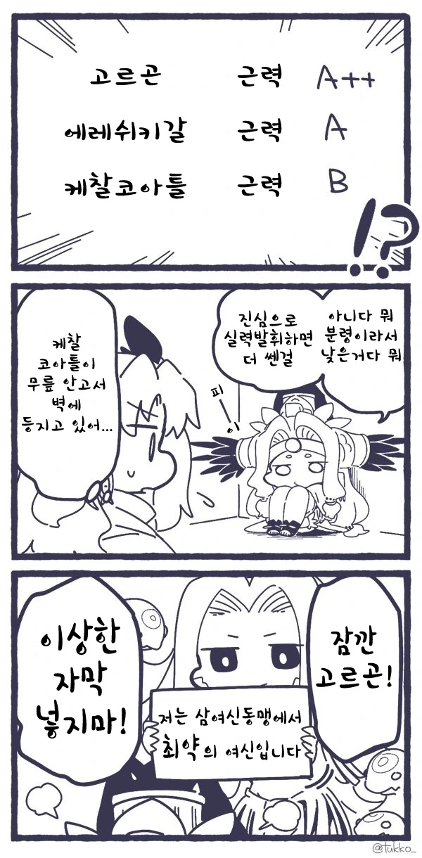 (fate)삼여신동맹의 근력 순위 비교하는 만화.manga