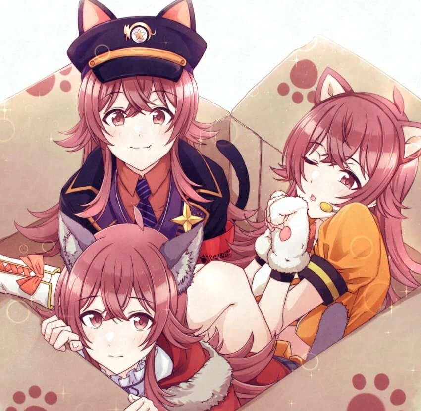 @) 상자 안에 들어가 있는 카호들.manga