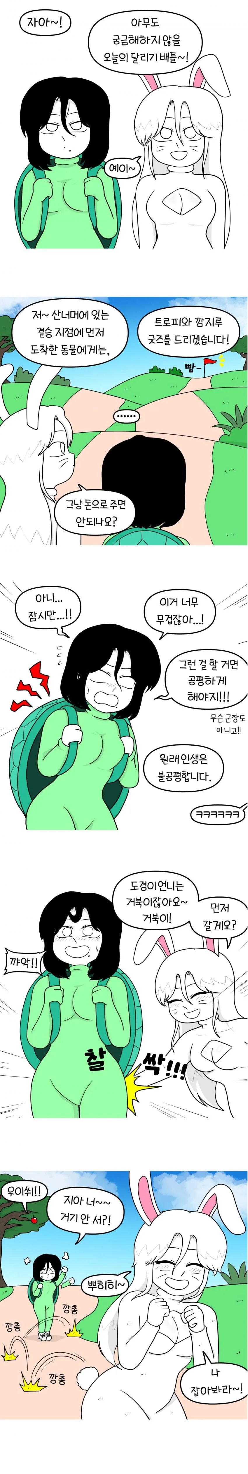 옳게 된 토끼와 거북이 만화