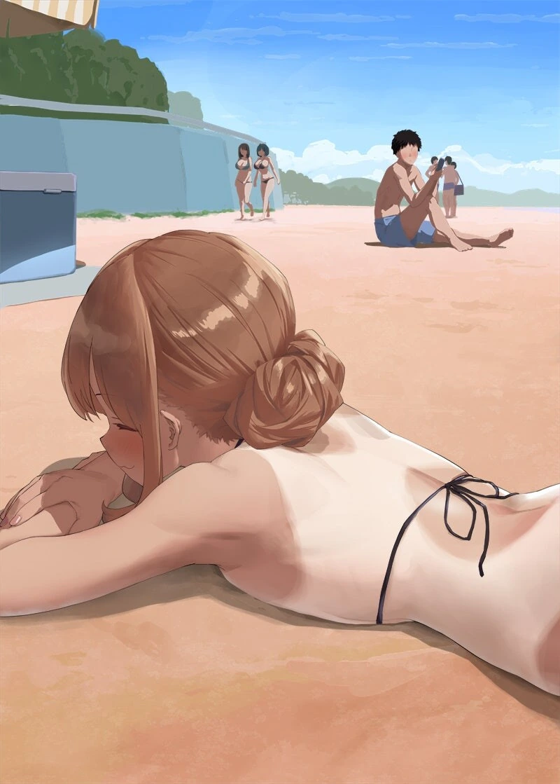 모래사장에 엎드려있는 여자애.manhwa