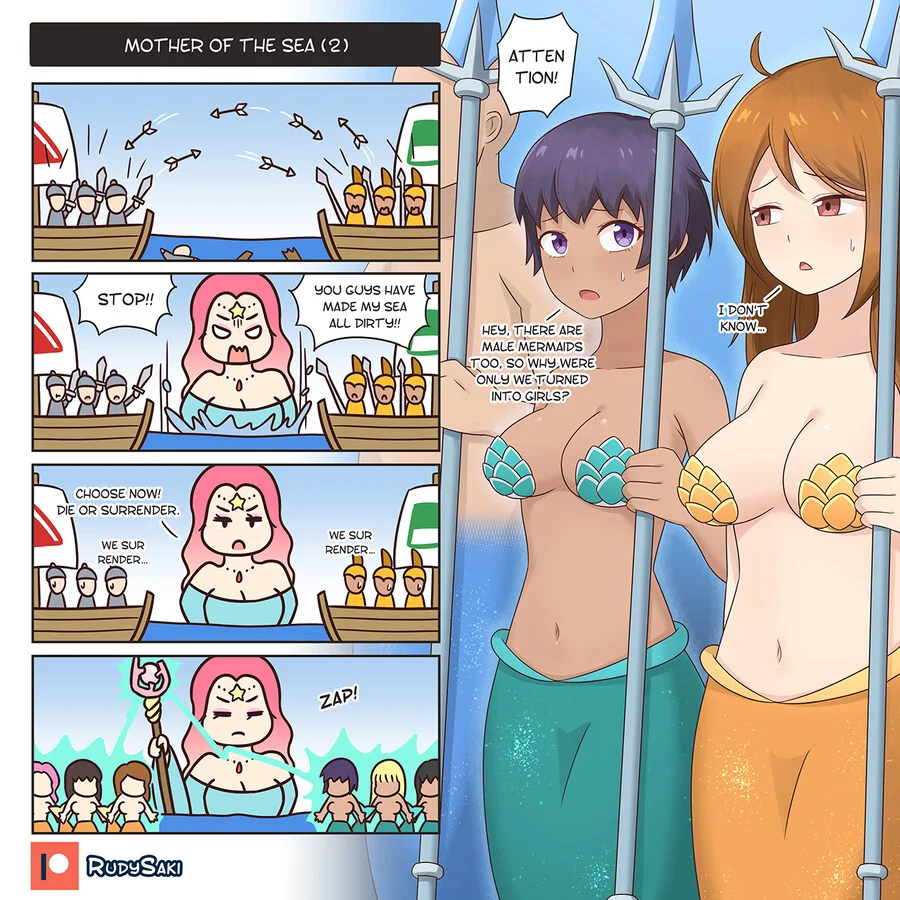 바다를 인간들이 전쟁으로 더럽히는 것에 분노한 여신님 만화