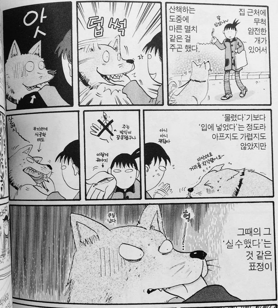 강아지가 주인 손 물었을 때의 반응.manga