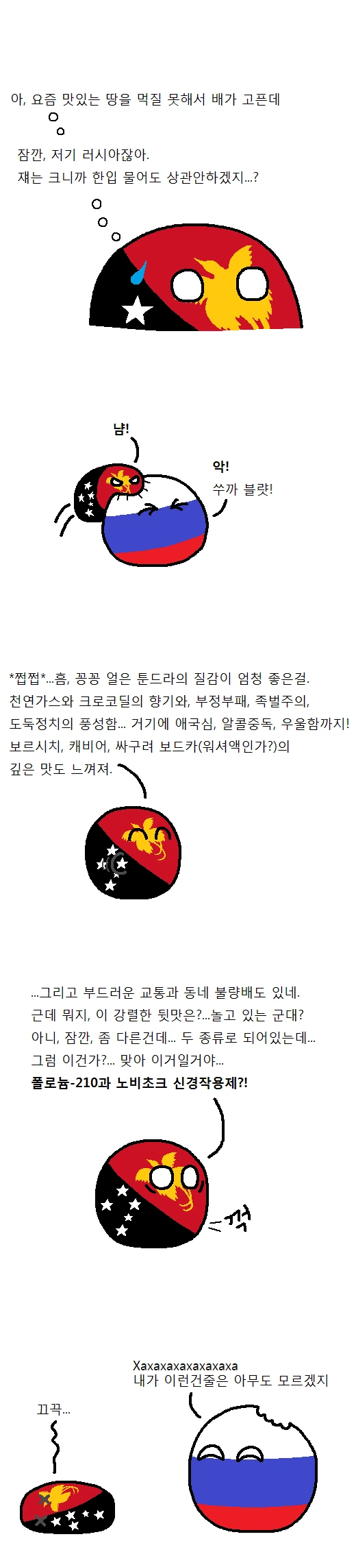 [폴란드볼] 파푸아뉴기니가 러시아 한입하는 만화