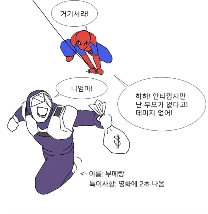 불행의 아이콘 스파이더맨을 위로하는 부메랑 만화.manwha
