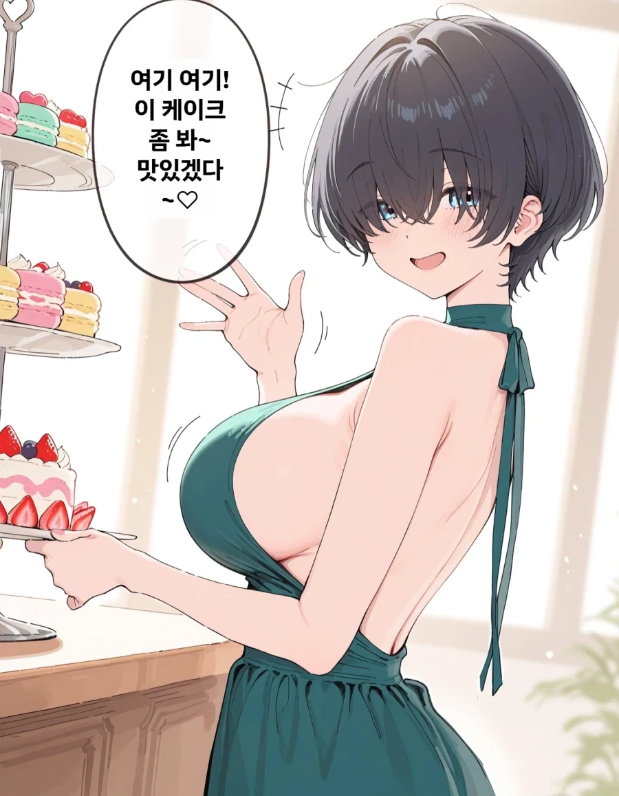 (AI) 디저트 뷔페에서 케이크 먹는 만화