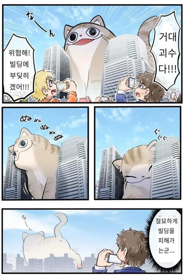 도시 한가운데 거대 고양이가 나타난 만화.manhwa