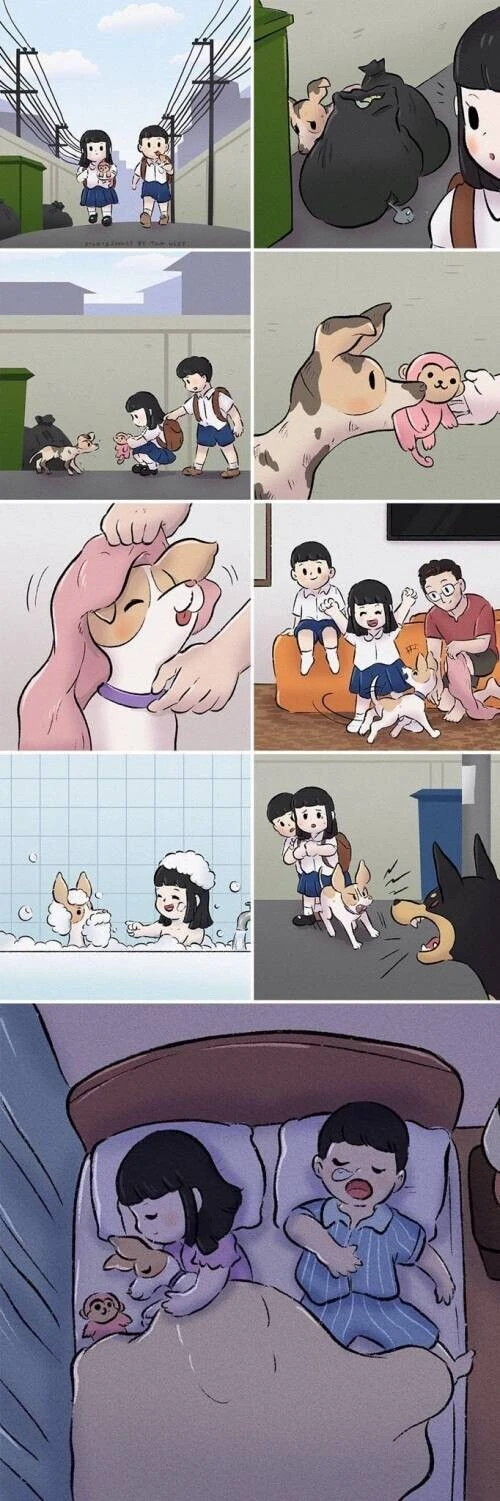 키우던 개와 어린 주인이 다시 만나는 만화