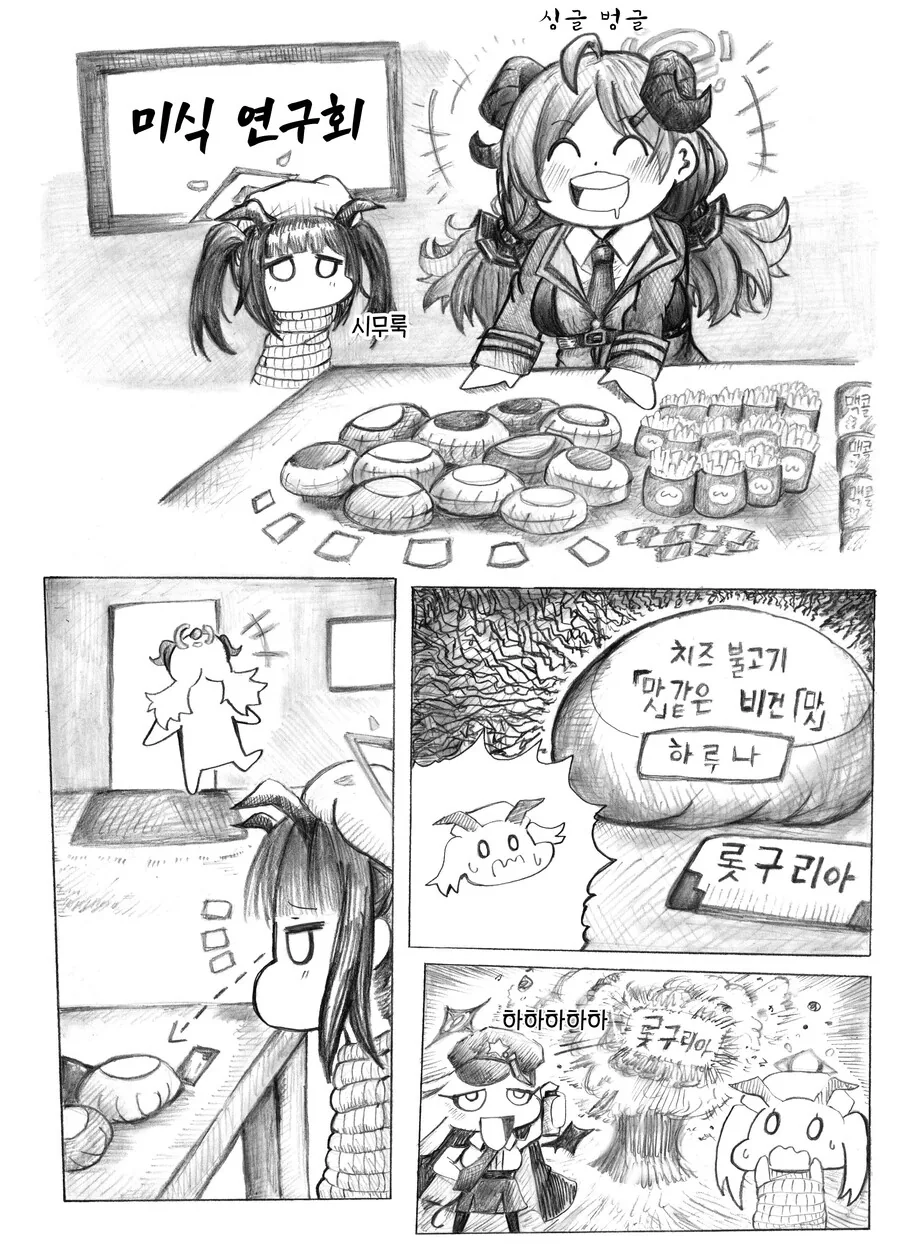 블루 아카이브] 미식 연구회 버거 먹는 만화