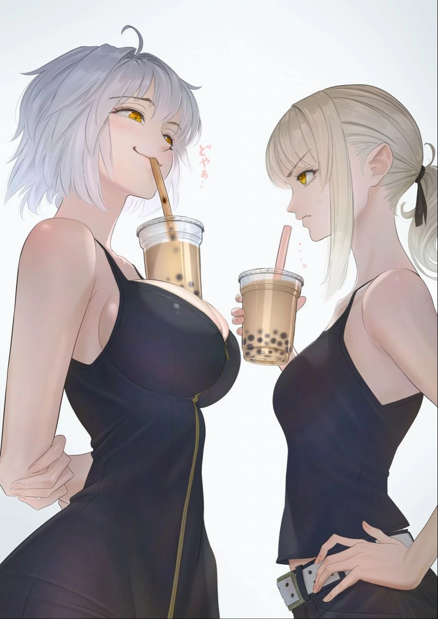 (fate)흑밥에게 버블티 챌린지 못한다고 놀리는 흑잔.manga